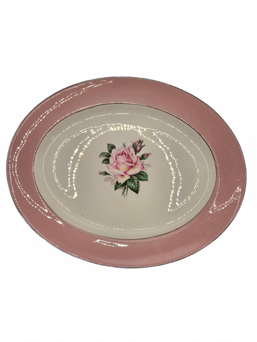 Oval 11.25" platter Vintage Lifetime Homer Laughlin Pink Rose & Platinum